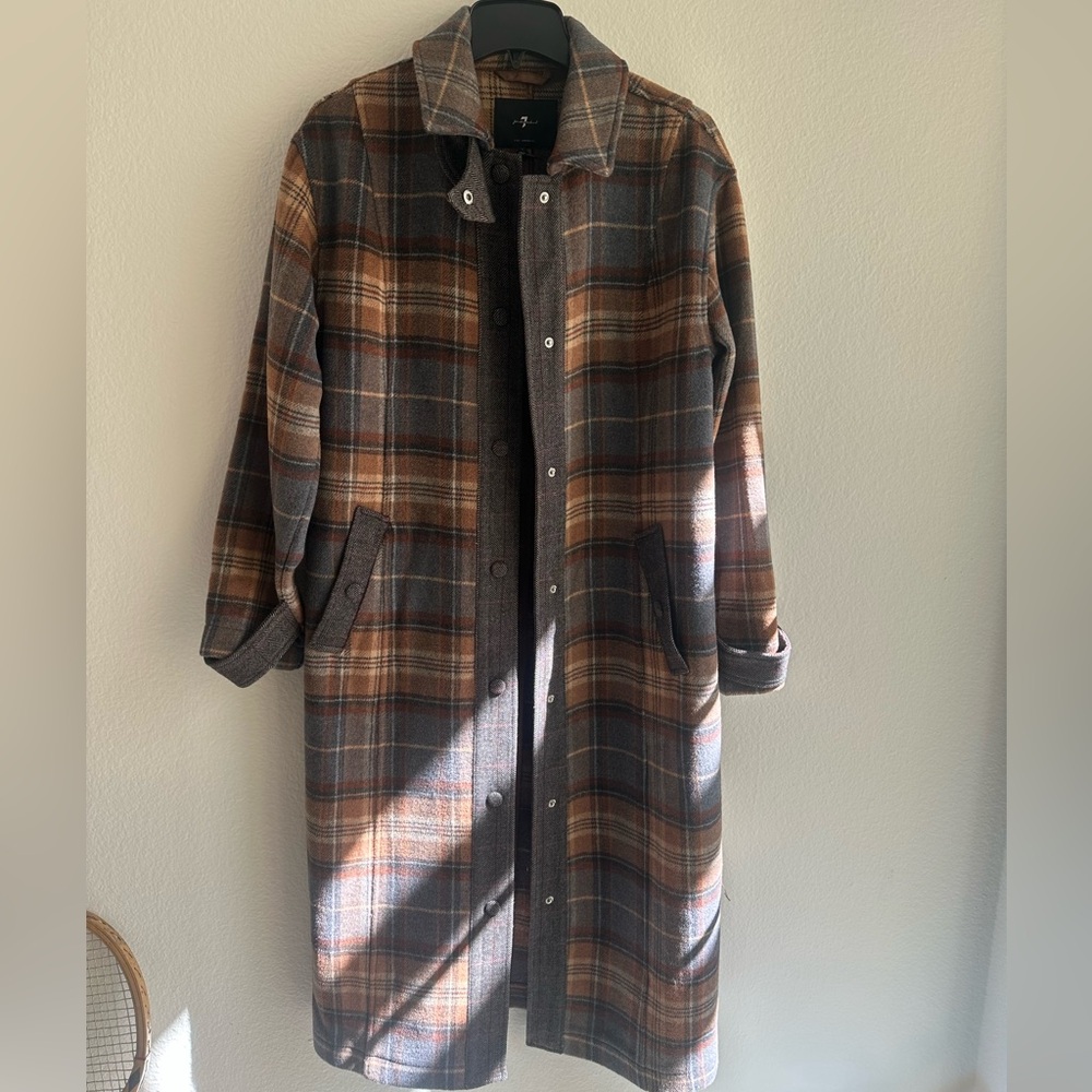 7 For All Mankind Long Plaid Coat